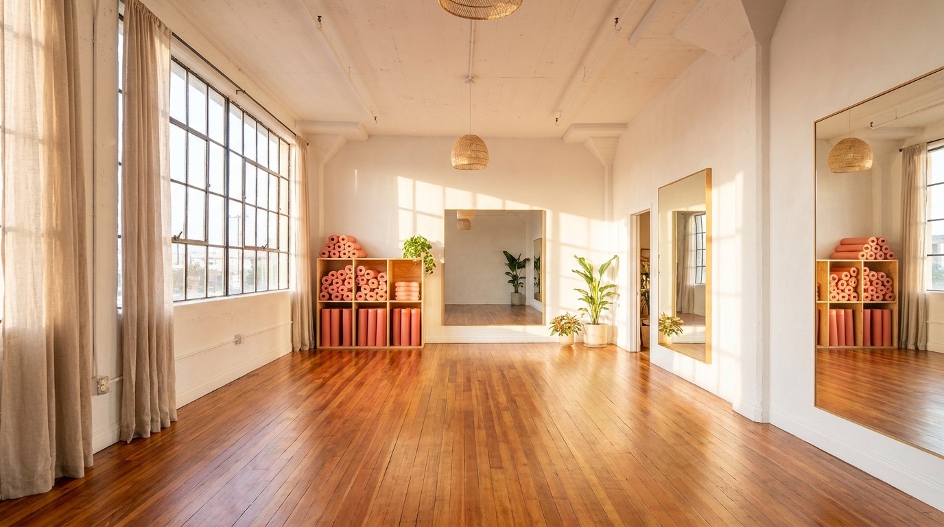 Open studio floor ready for circuit class