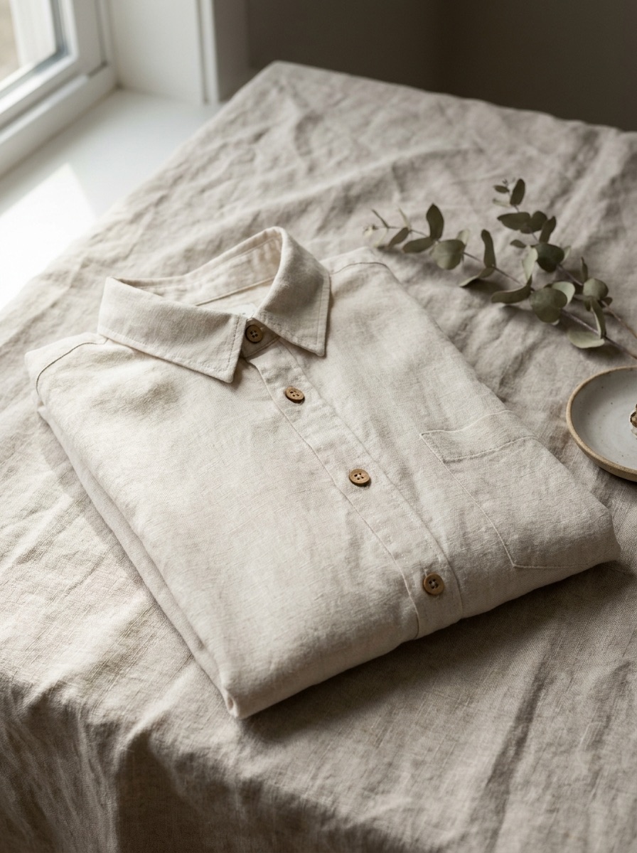 Folded oat-cream linen shirt