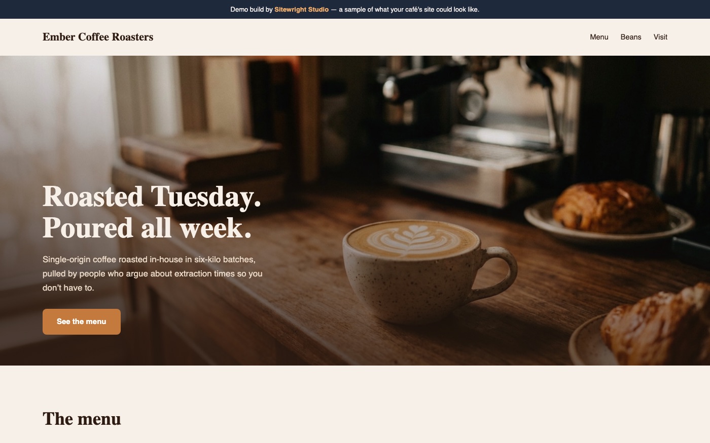 Screenshot of the Ember Coffee Roasters demo website