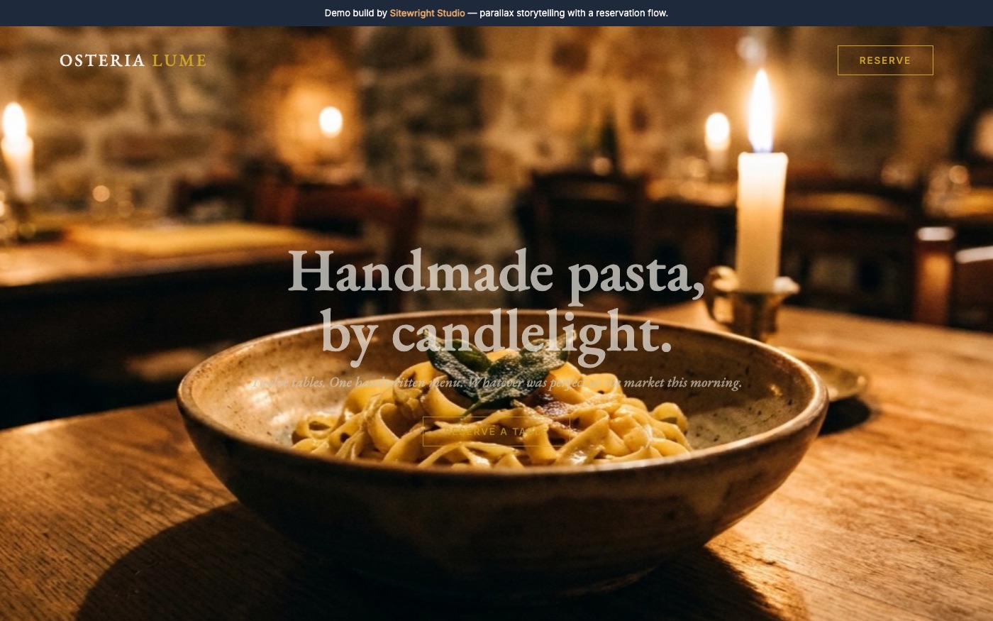Screenshot of the Osteria Lume demo website